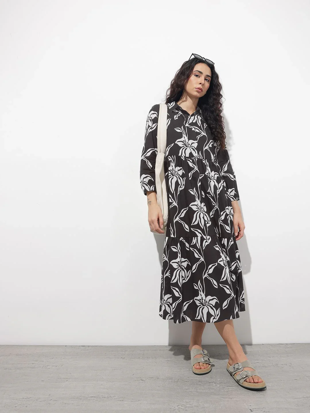 Aravalii Black Shirt Coller Mulmul Linning Cotton Dress - Image 7