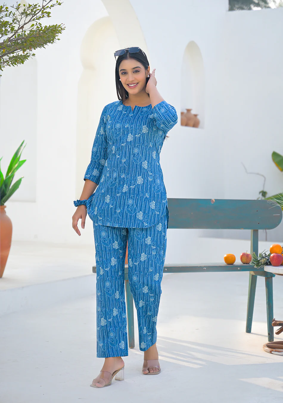 Aravalii Blue Meadow Stripe Night Suit - Image 4