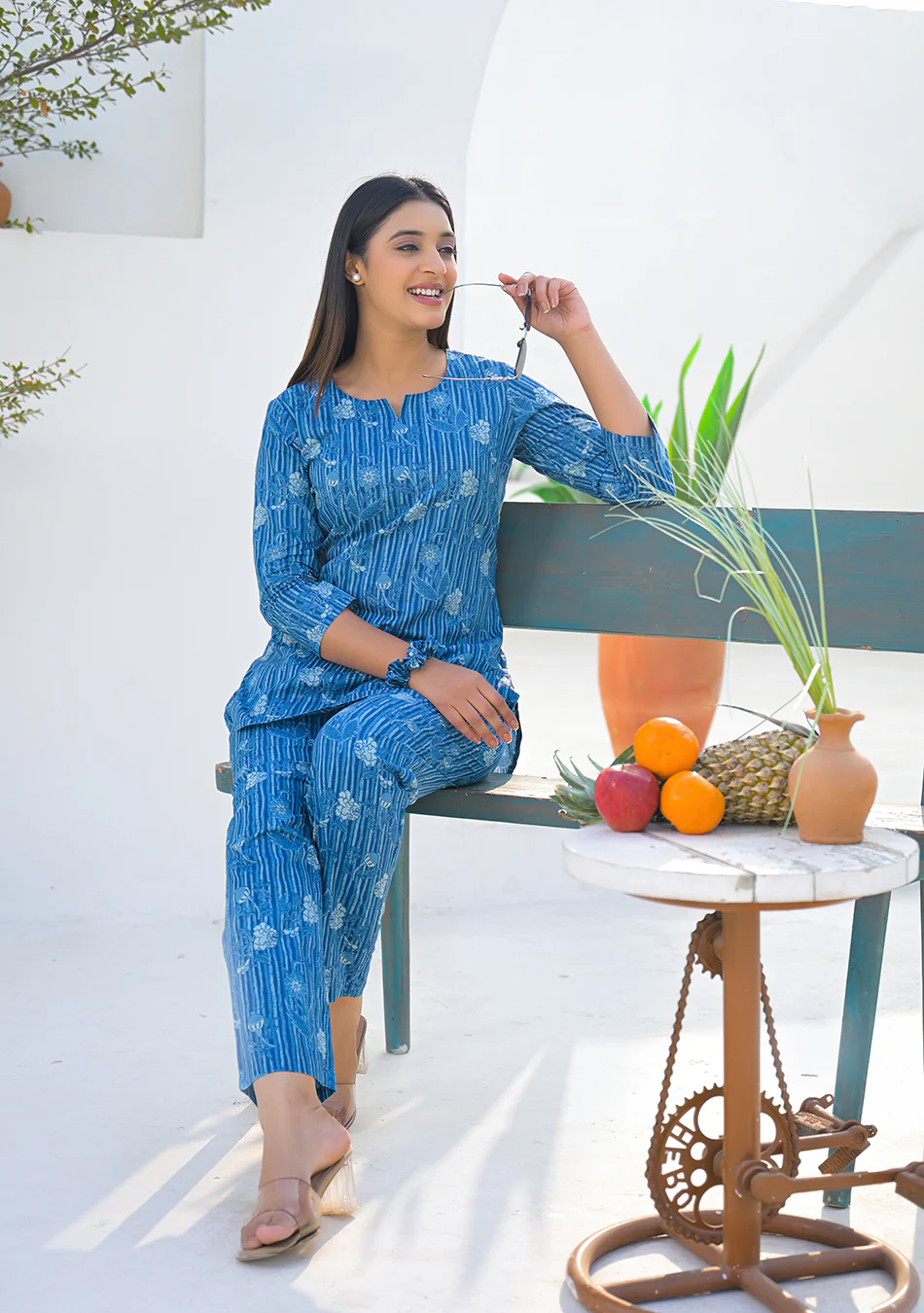 Aravalii Blue Meadow Stripe Night Suit - Image 5