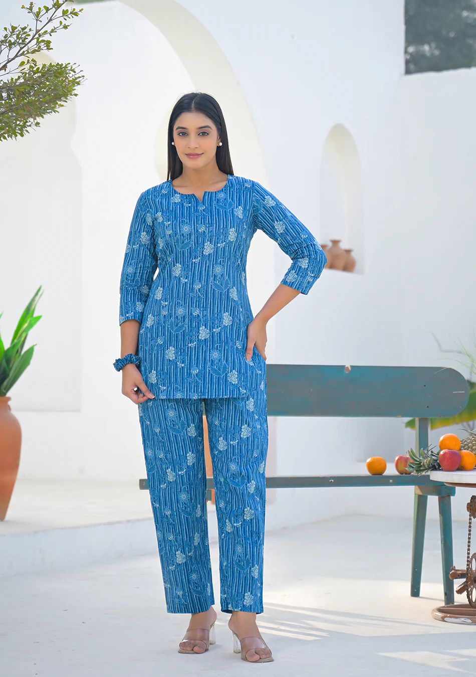 Aravalii Blue Meadow Stripe Night Suit - Image 6
