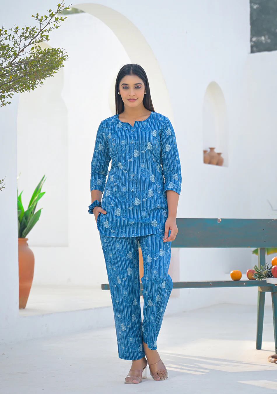 Aravalii Blue Meadow Stripe Night Suit - Image 7