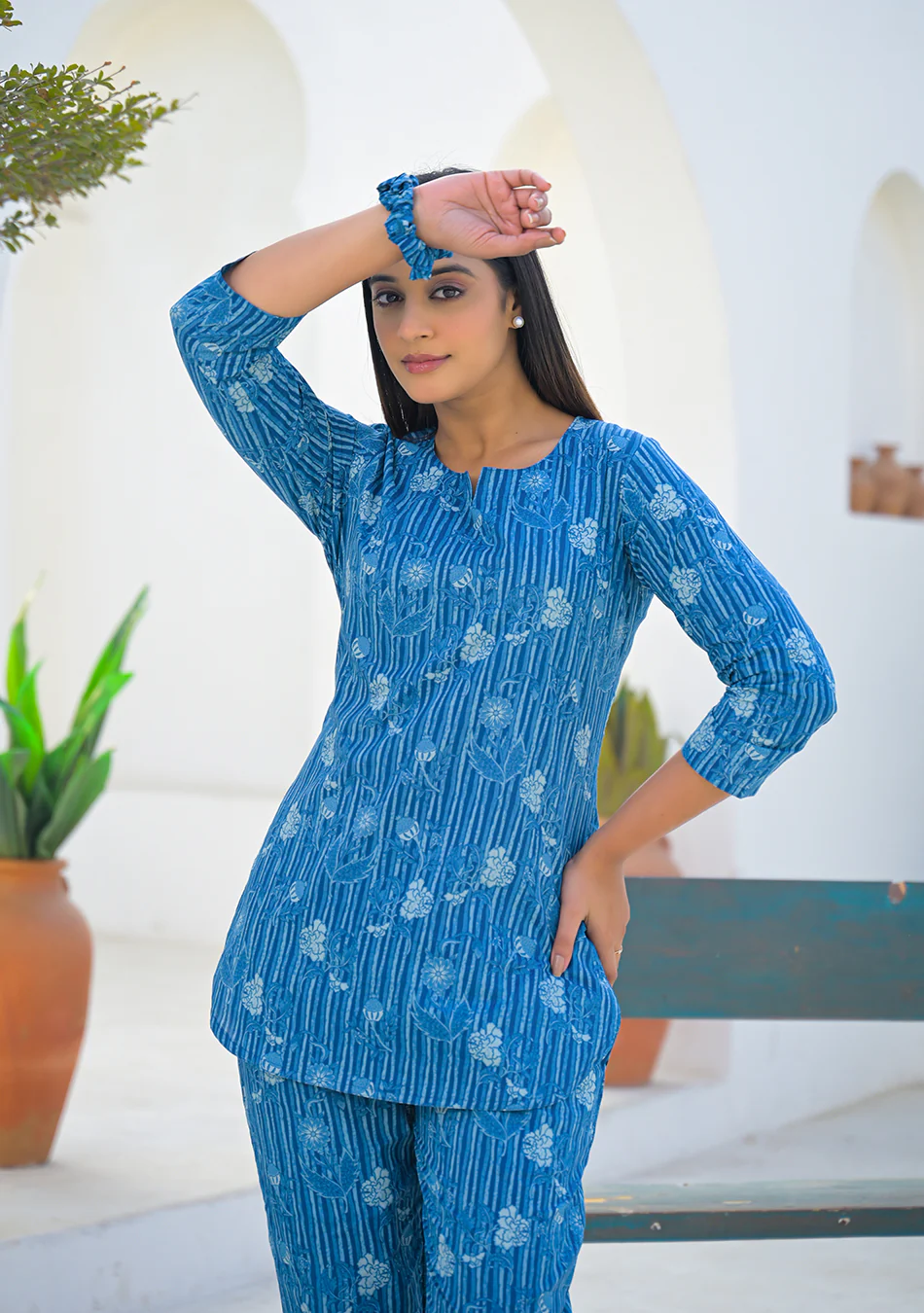 Aravalii Blue Meadow Stripe Night Suit - Image 8