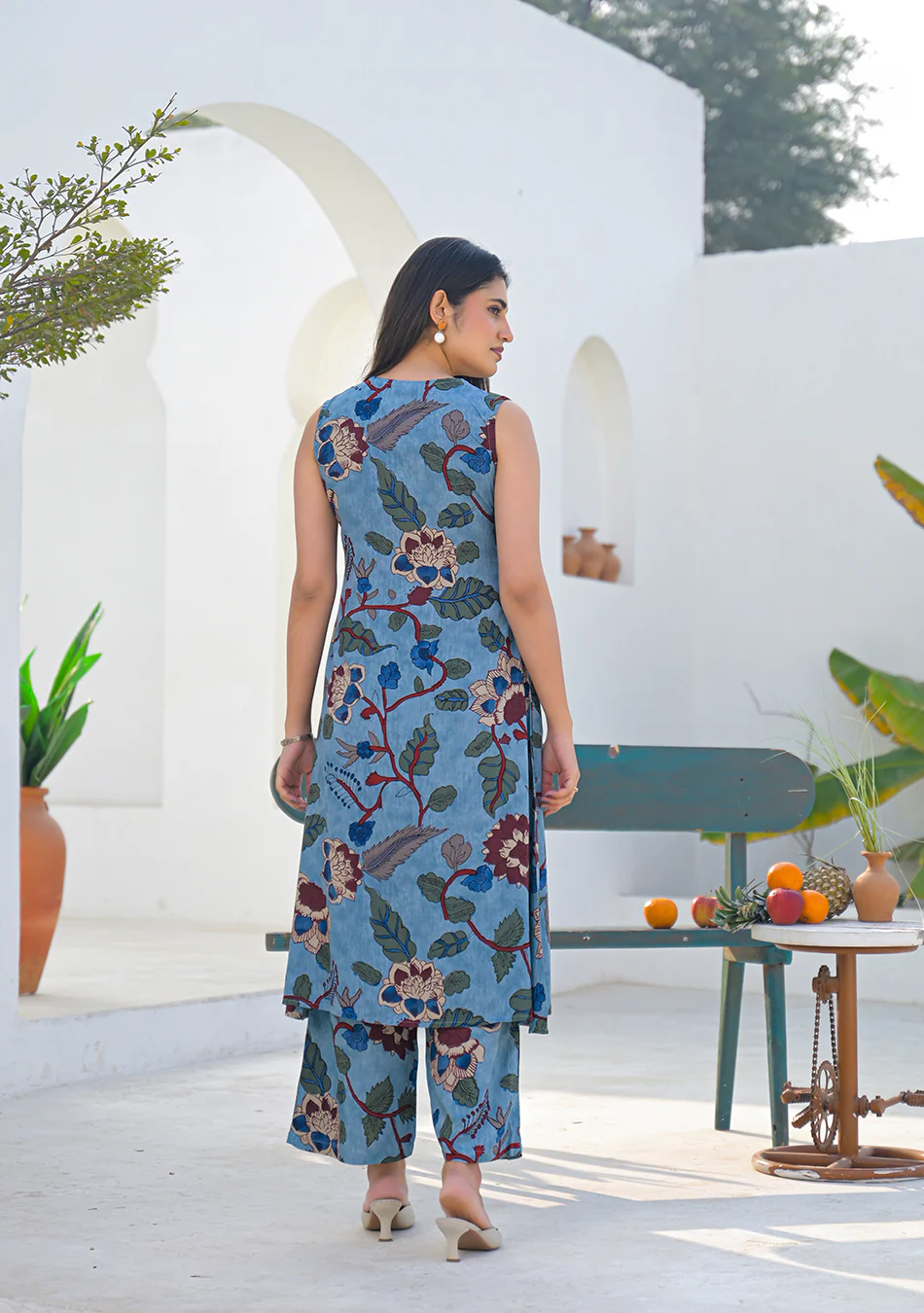 Aravalii Dusty Blue Floral Vine Co-ord Set - Image 4
