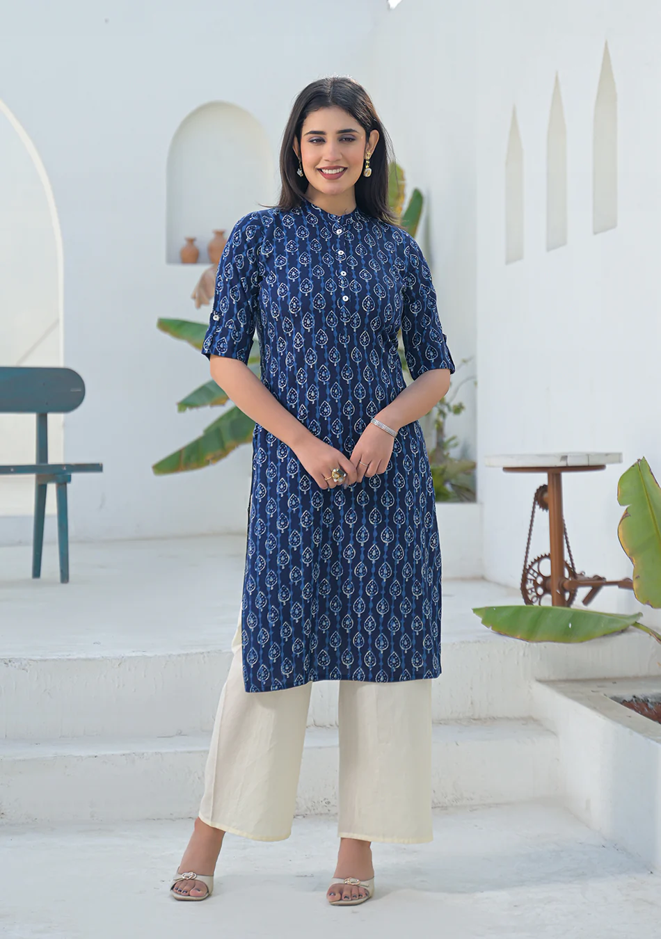 Aravalii Indigo Raindrop Motif Kurta - Image 5
