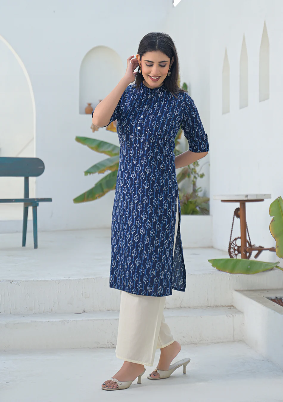 Aravalii Indigo Raindrop Motif Kurta - Image 6