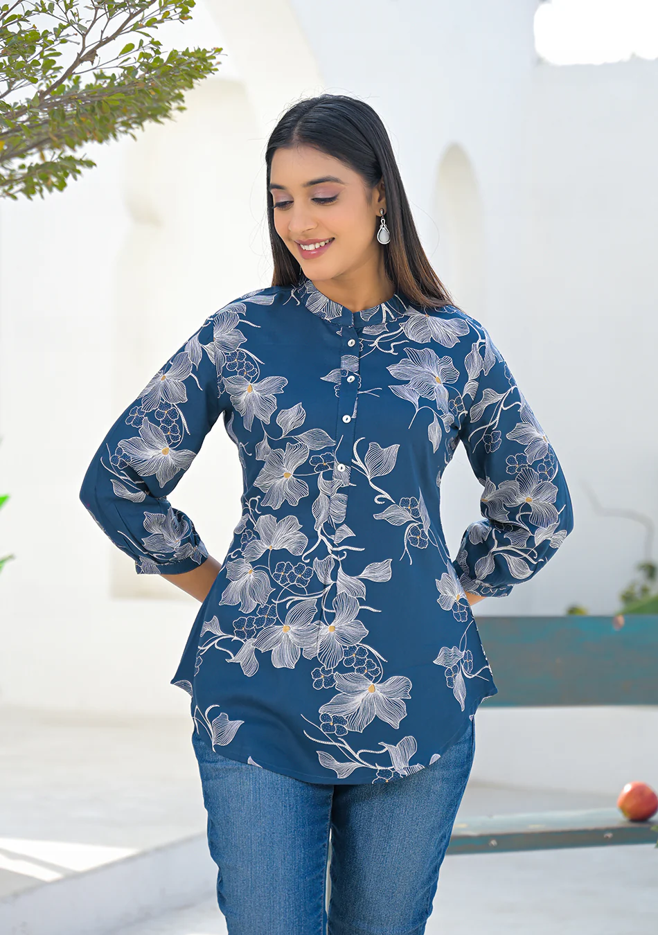 Aravalii ink blue floral print top - Image 2