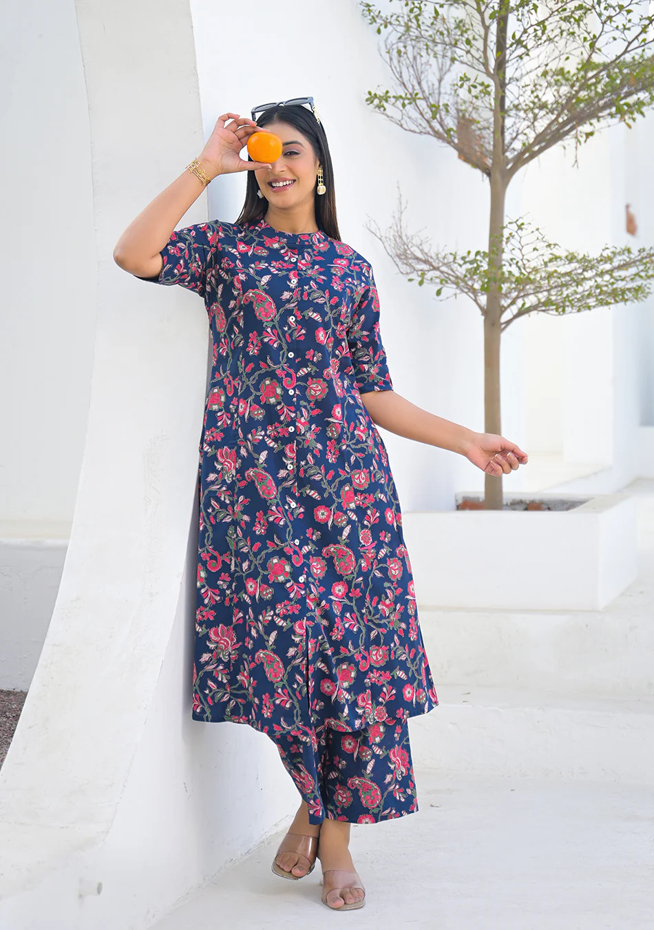 Aravalii Midnight Blue Red Jaal Cotton Co-ord Set - Image 4