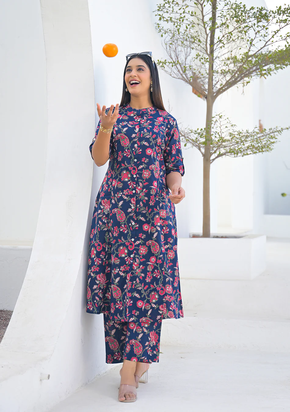 Aravalii Midnight Blue Red Jaal Cotton Co-ord Set - Image 5