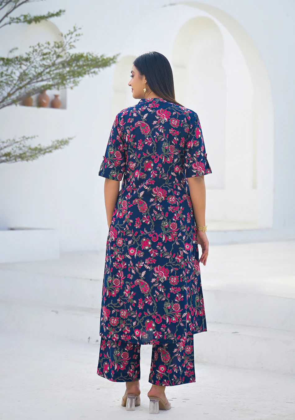 Aravalii Midnight Blue Red Jaal Cotton Co-ord Set - Image 7