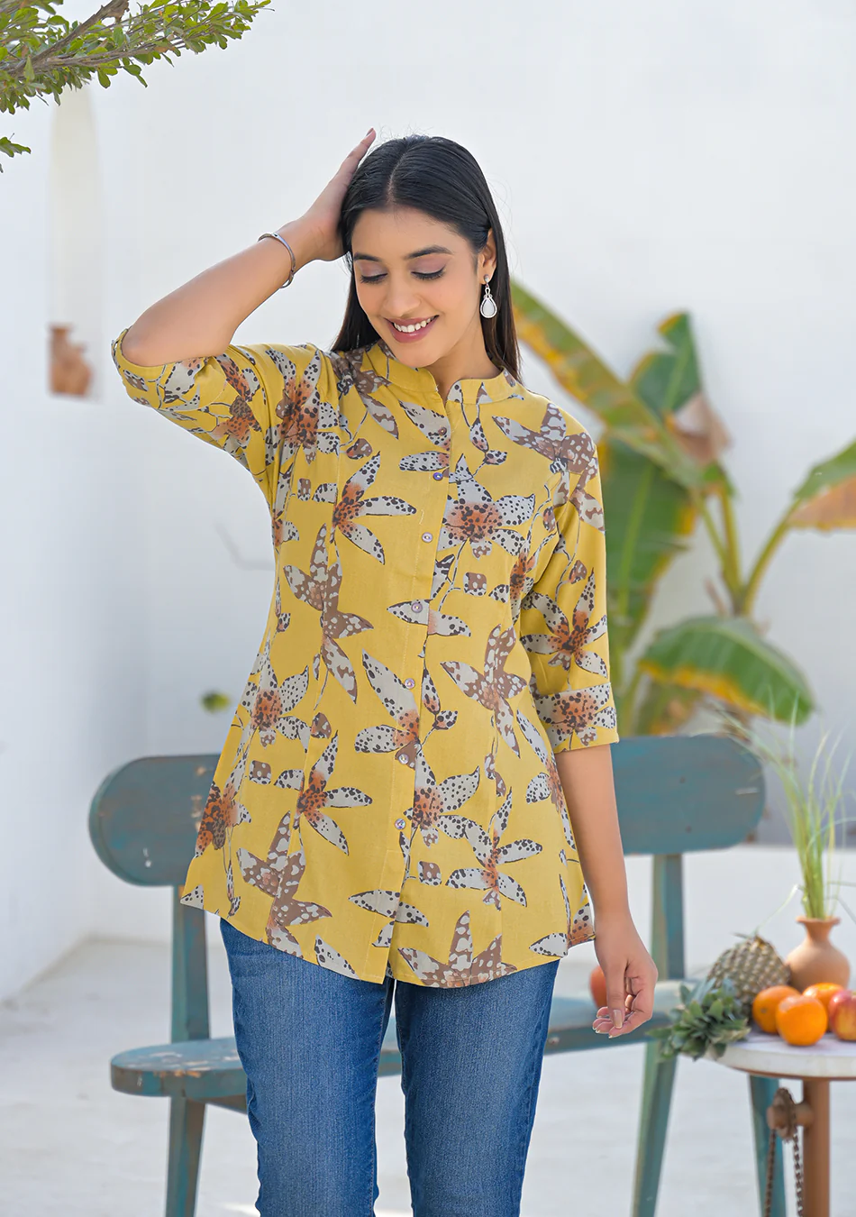 Aravalii Mustard Botanical Print Top - Image 2