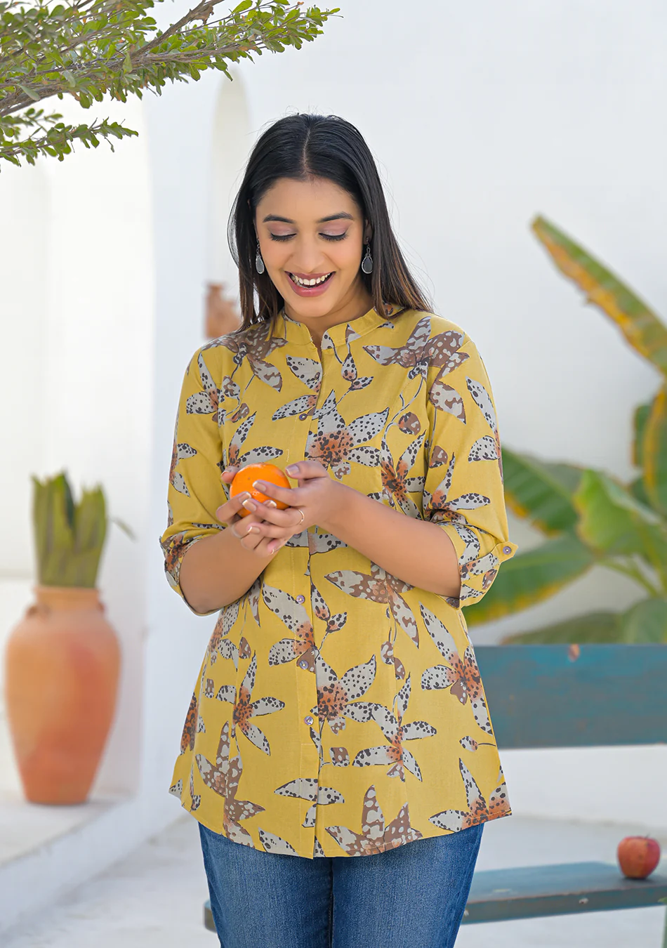 Aravalii Mustard Botanical Print Top - Image 3