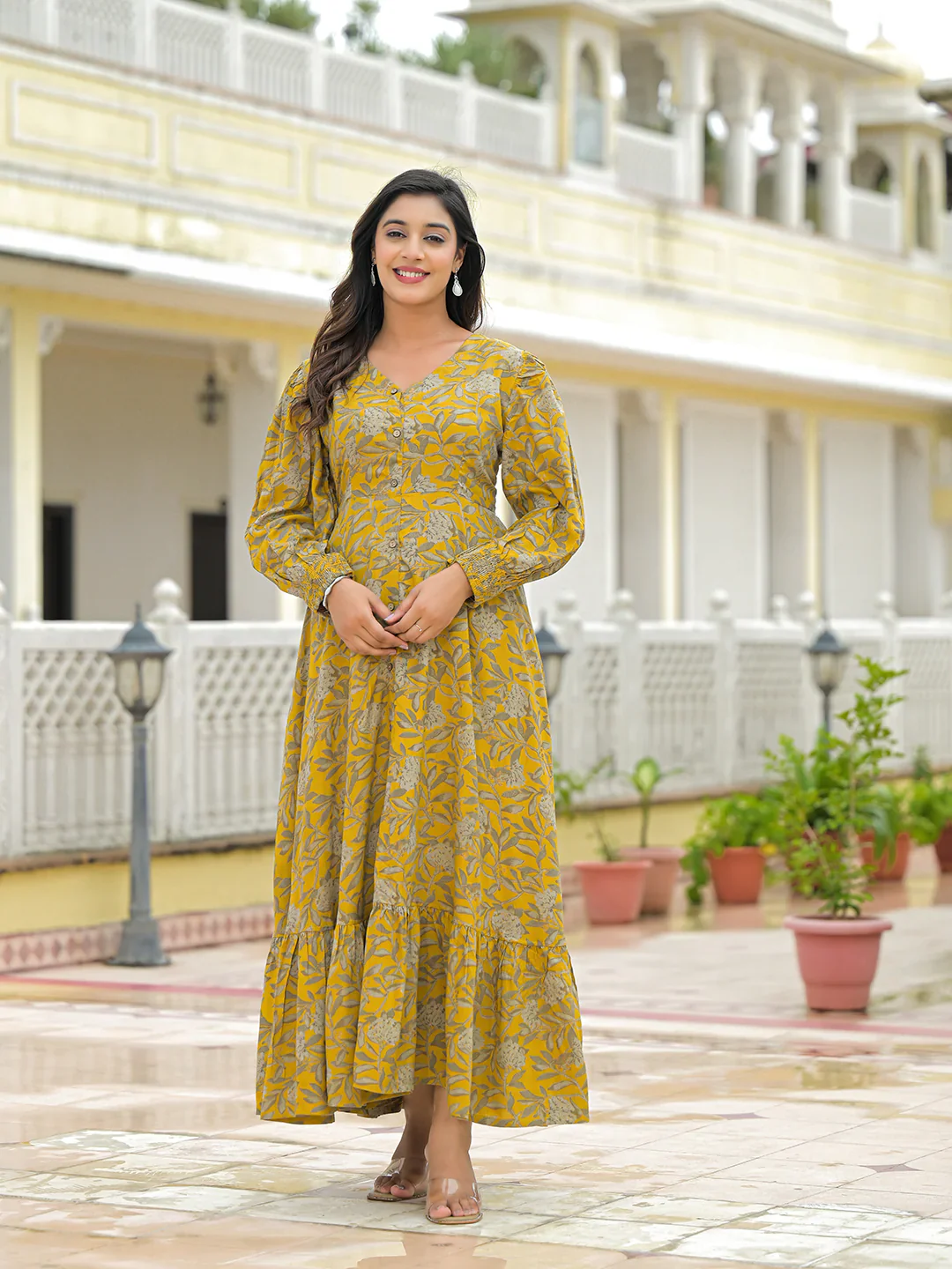 Aravalii Mustard Rayon Flare Dress