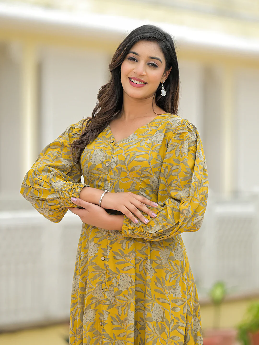 Aravalii Mustard Rayon Flare Dress - Image 8