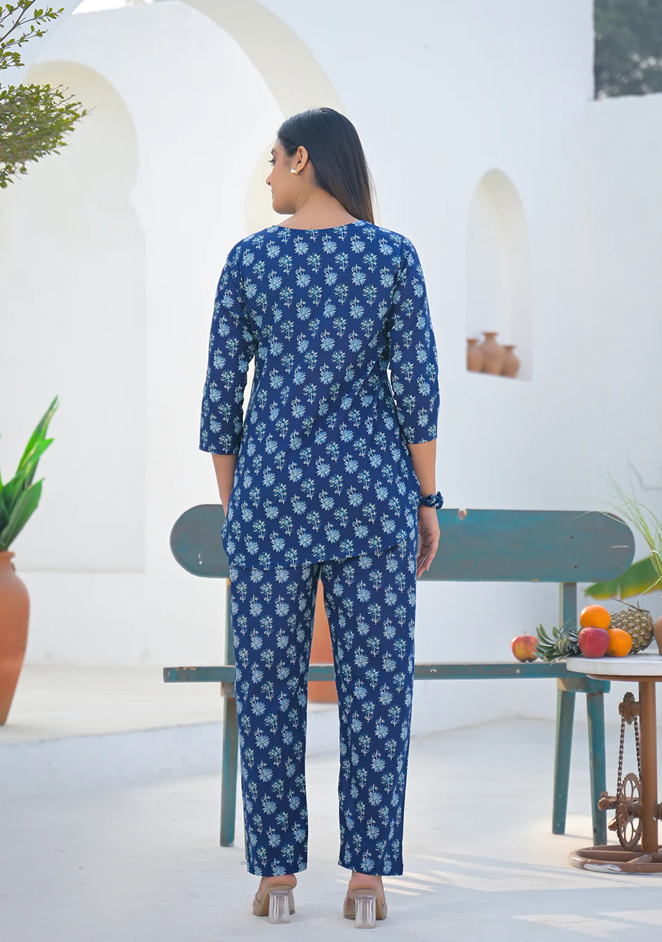 Aravalii Navy Blue Blossom Night Suit - Image 3