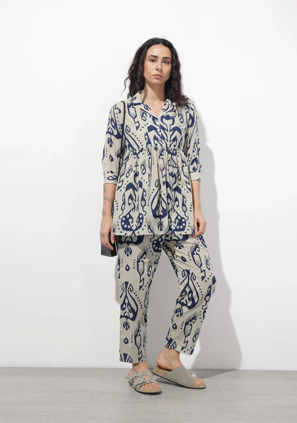 Aravalii Navy Blue Lapel Collar Peplum Co-ords Set