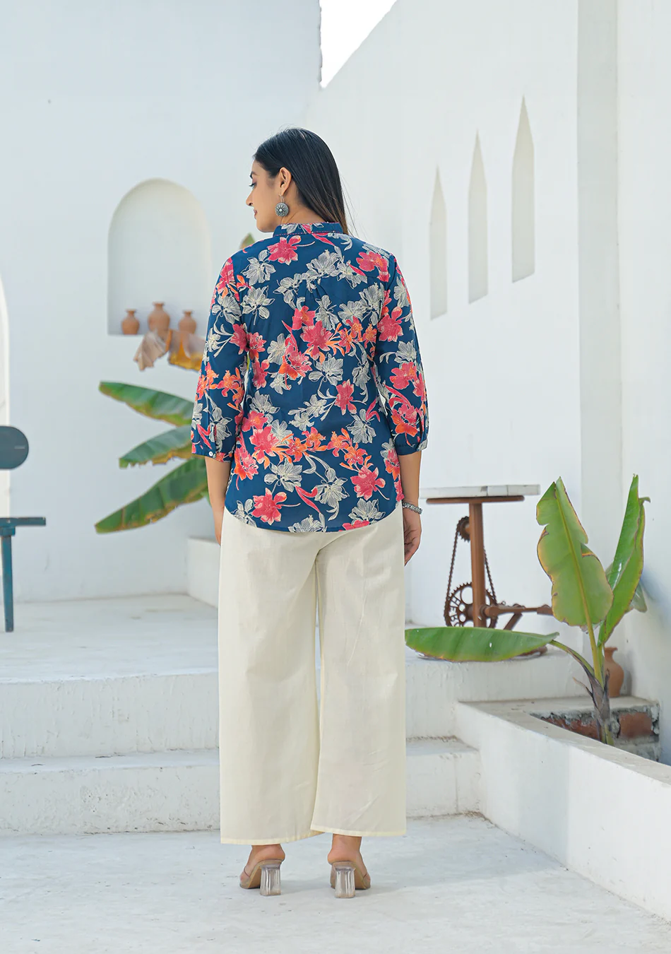 Aravalii Navy Coral Pleated Top - Image 4