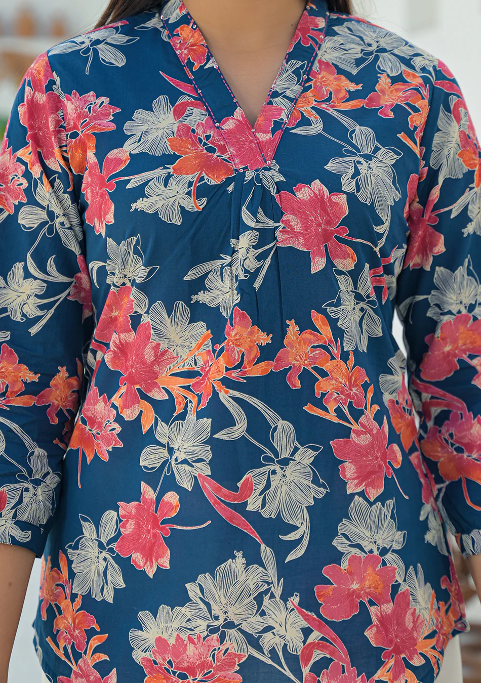 Aravalii Navy Coral Pleated Top - Image 5