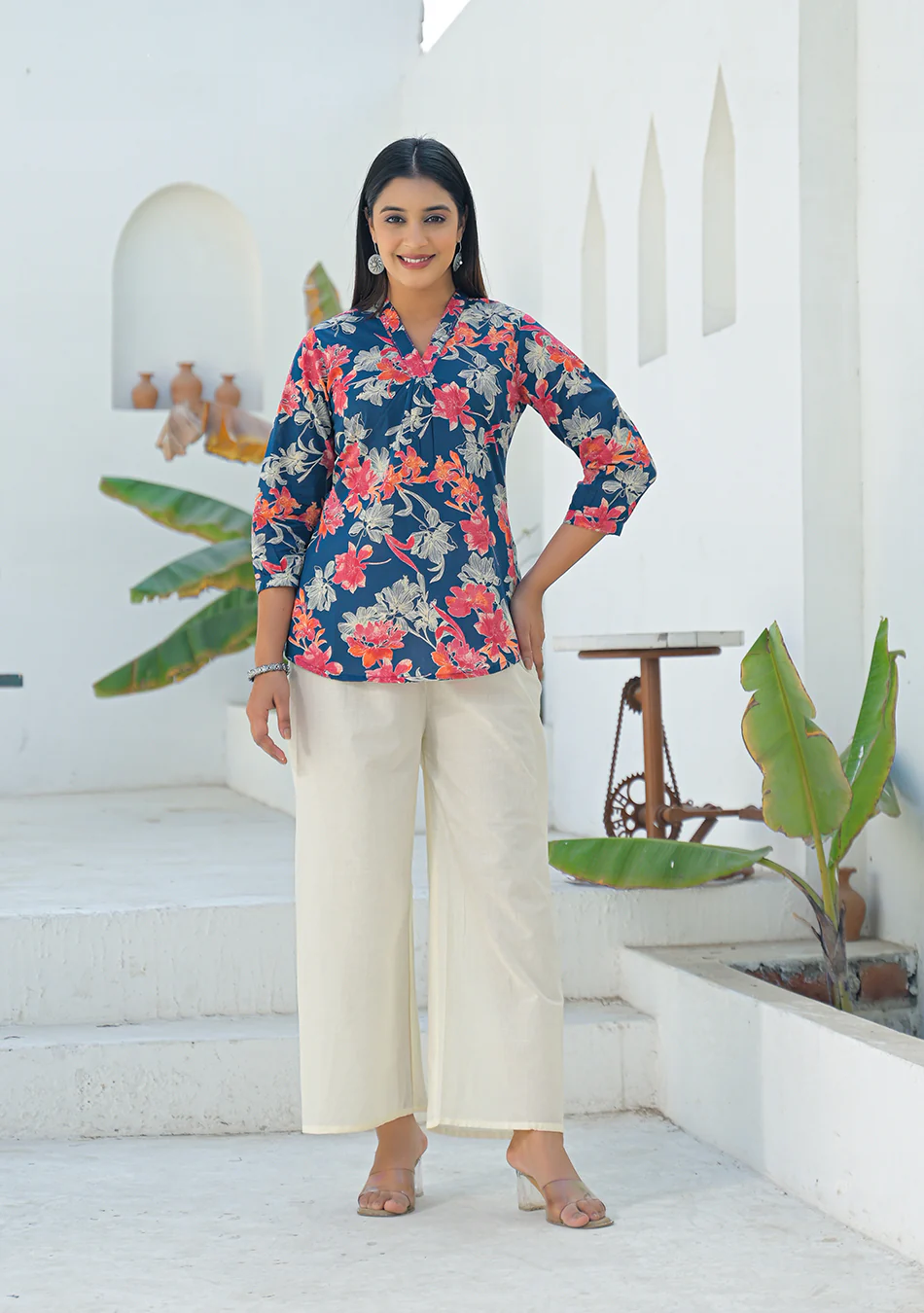 Aravalii Navy Coral Pleated Top - Image 8