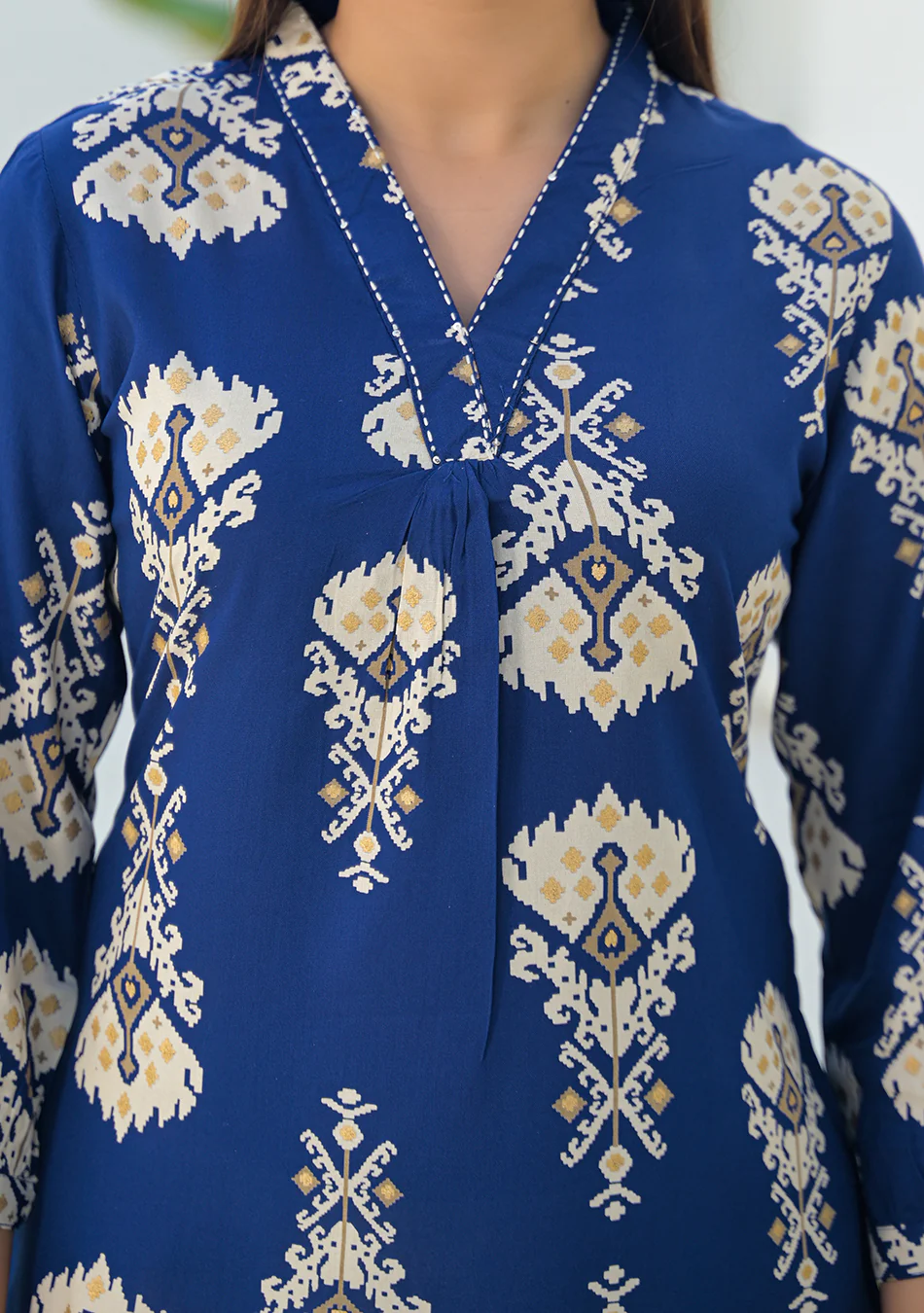 Aravalii Navy Ikkat motif pleated Top - Image 6
