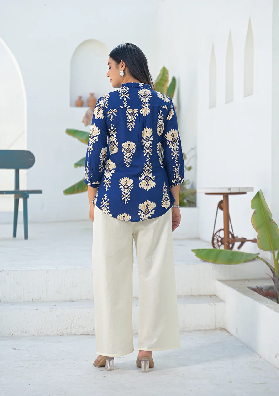 Aravalii Navy Ikkat motif pleated Top - Image 9
