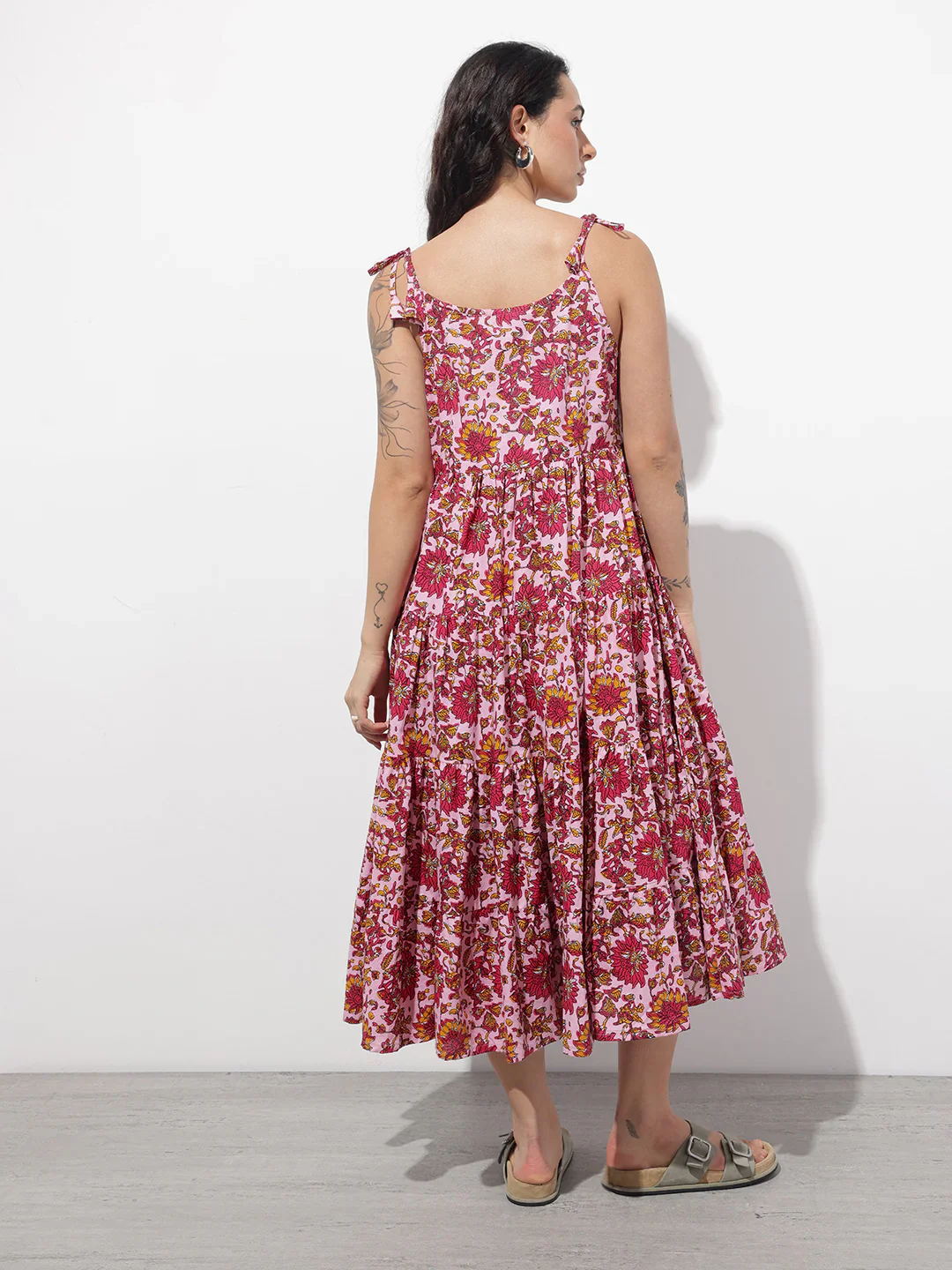 Aravalii Pink Shoulder Strapes Fit & Flared Cotton Dress - Image 5