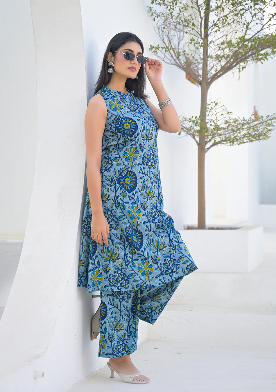 Aravalii Powder Blue Floral Vine Summer Co-ord Set