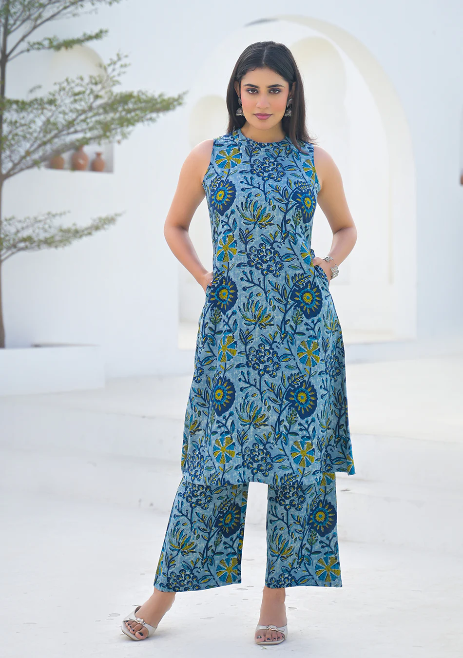 Aravalii Powder Blue Floral Vine Summer Co-ord Set - Image 4