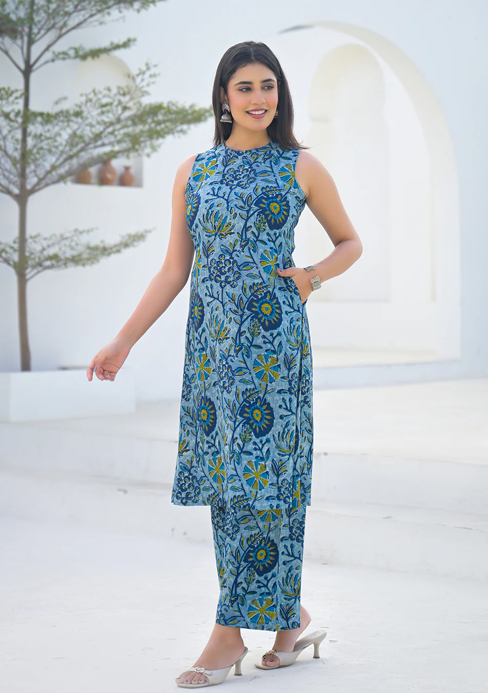 Aravalii Powder Blue Floral Vine Summer Co-ord Set - Image 5