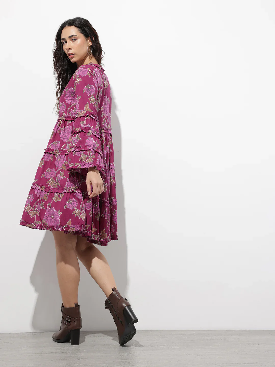 Aravalii Purple V-Neck Midi Cotton Dress - Image 6