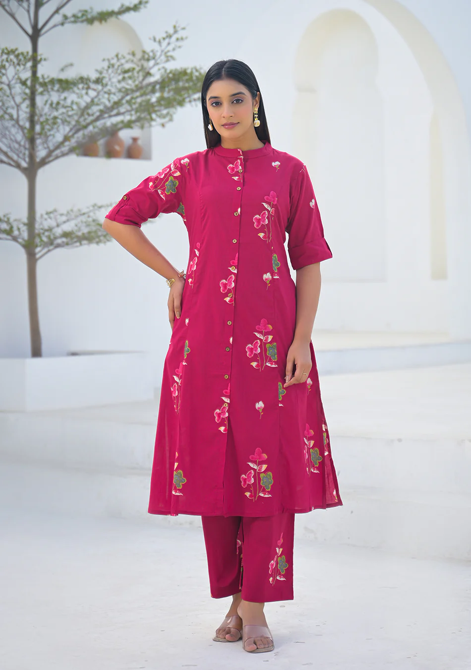 Aravalii Raspberry Floral Co-ord Set
