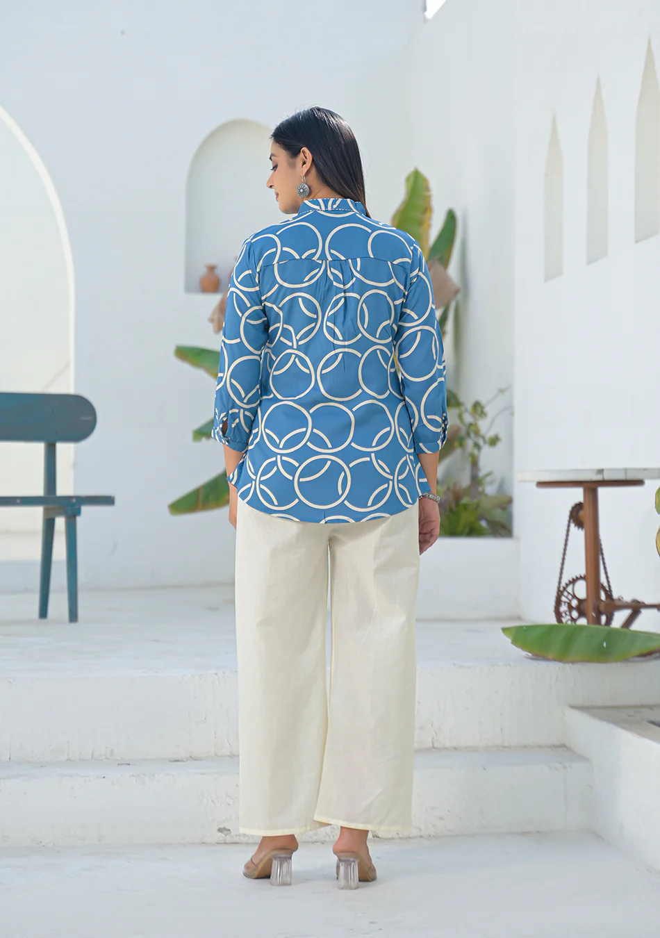 Aravalii Steel Blue Geometric Ring printed Top - Image 3