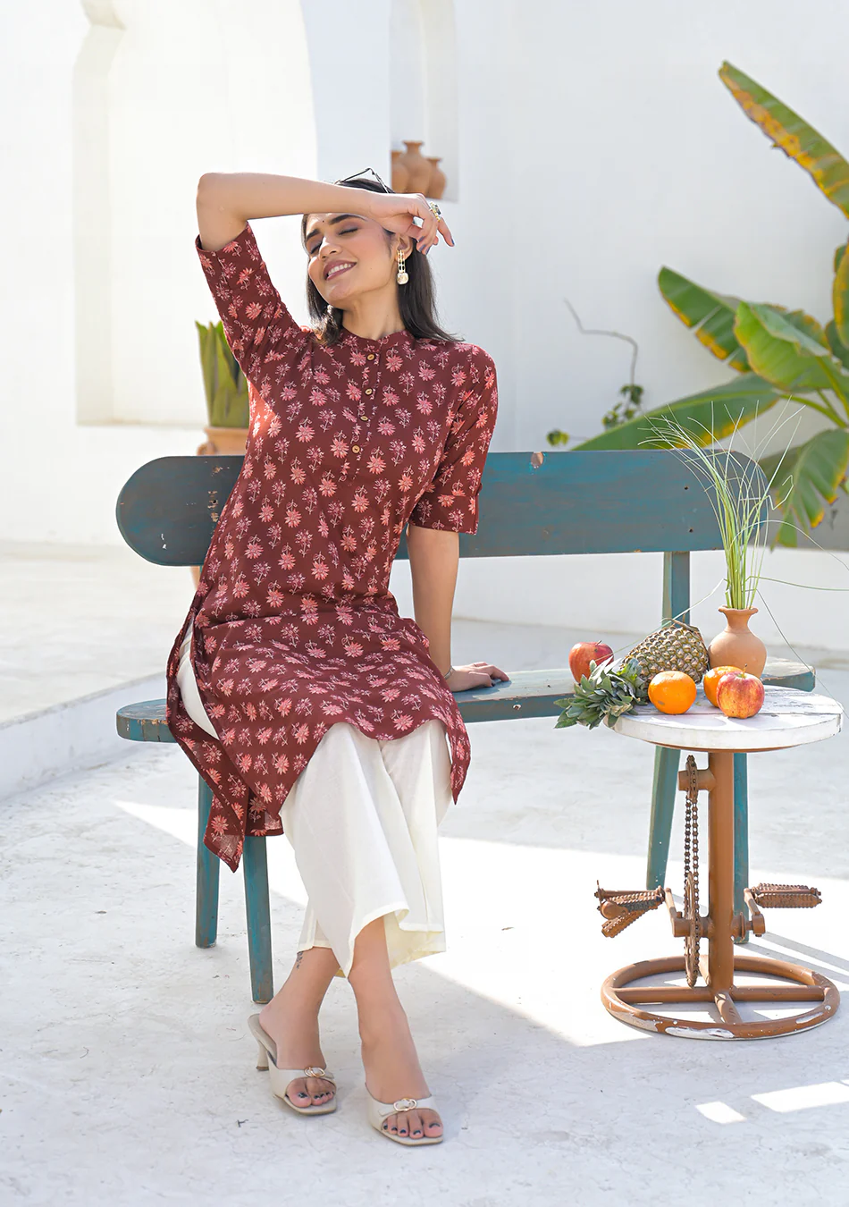 Aravalii Wine Rust Mini Floral Kurta - Image 2