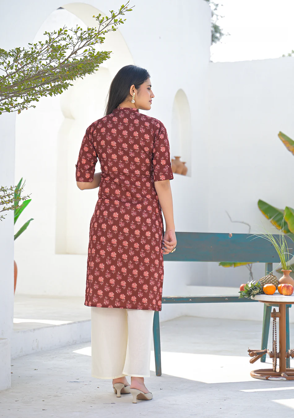 Aravalii Wine Rust Mini Floral Kurta - Image 5