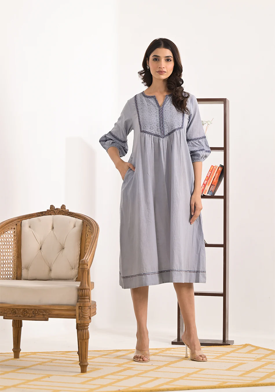 Aravalii Grey Schiffli Dress