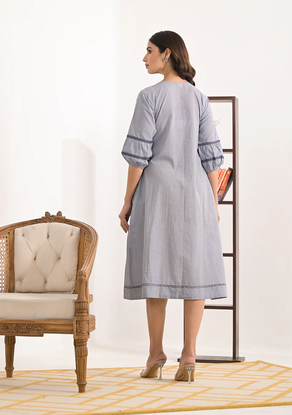 Aravalii Grey Schiffli Dress - Image 3
