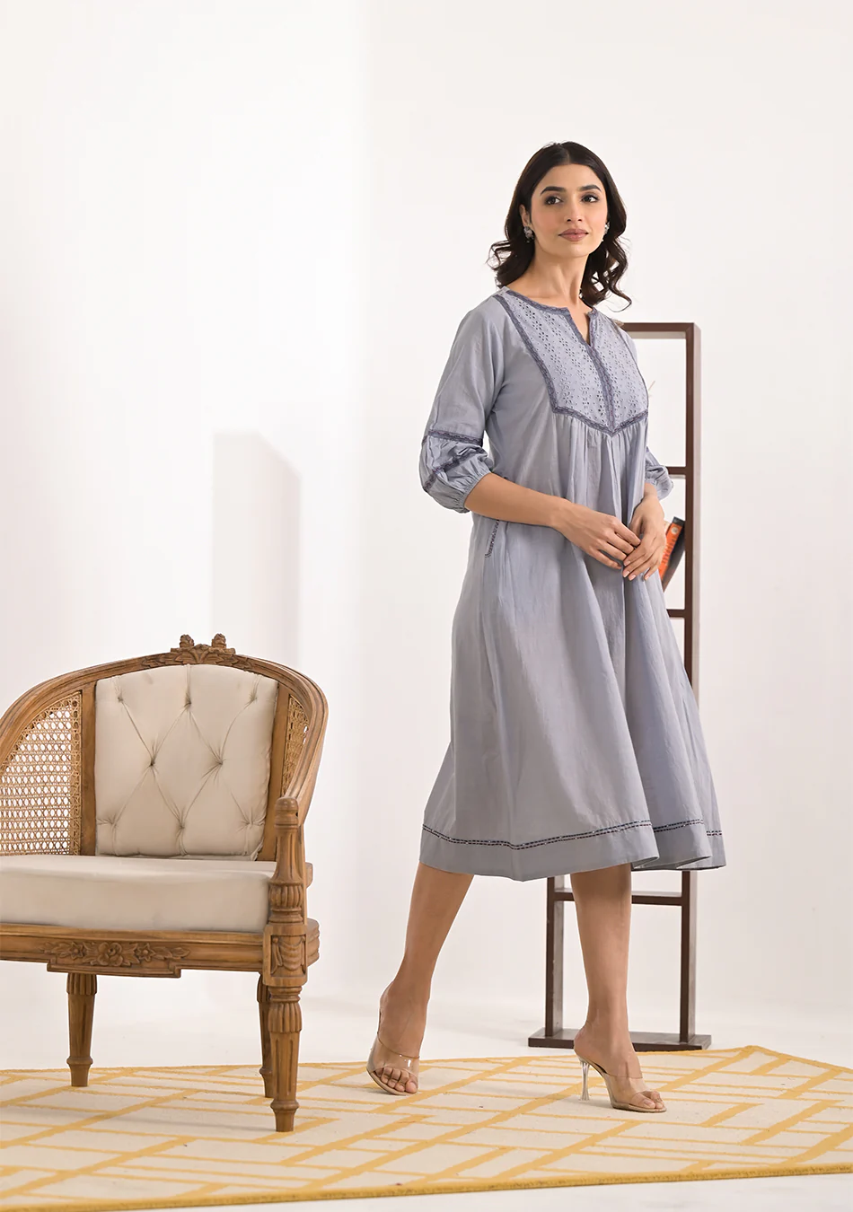 Aravalii Grey Schiffli Dress - Image 4