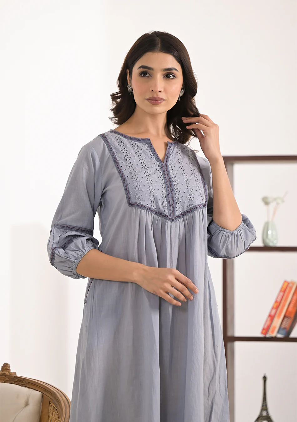 Aravalii Grey Schiffli Dress - Image 5