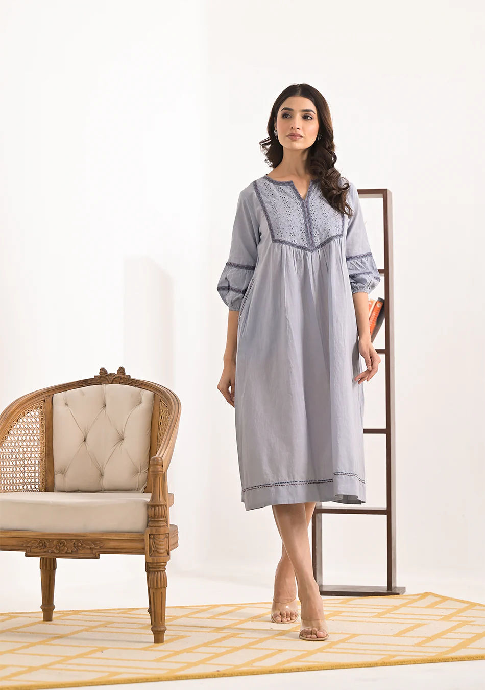 Aravalii Grey Schiffli Dress - Image 8