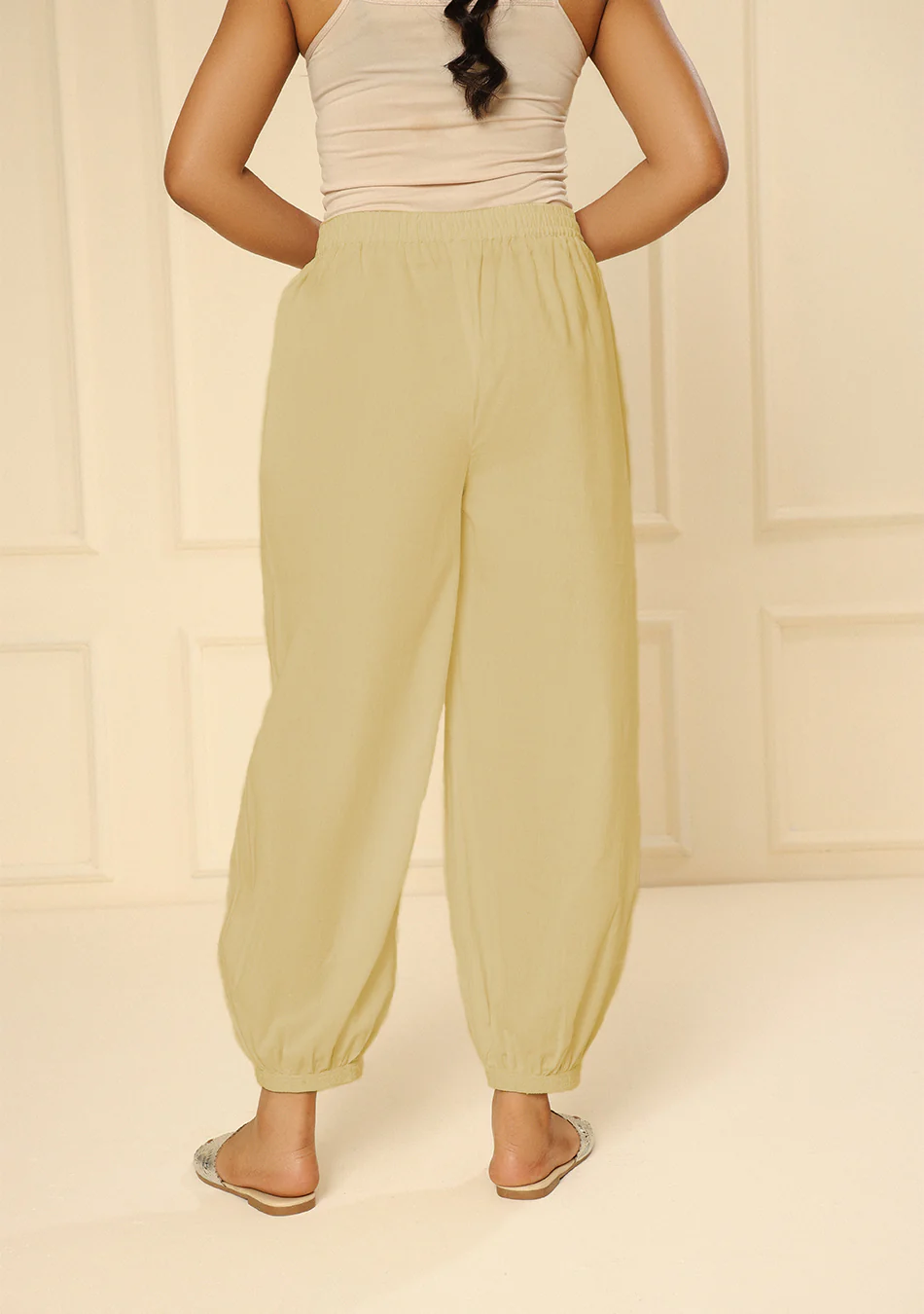 BEIGE EMBROIDERED LACE CUFF PANTS - Image 4