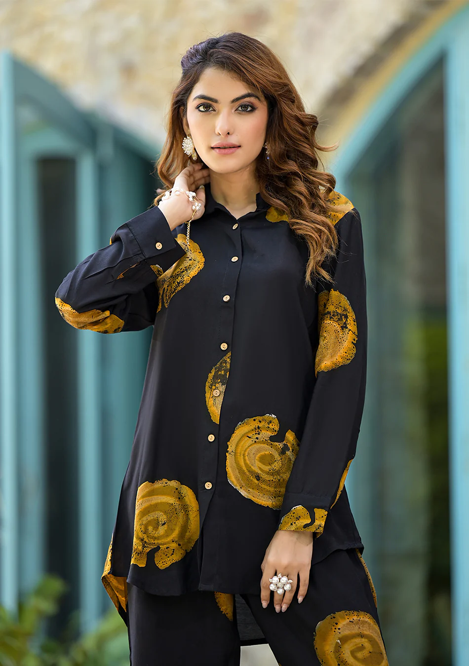 Black & Brown HandBlock Straight Muslin Co-Ord Set for Women - Image 2