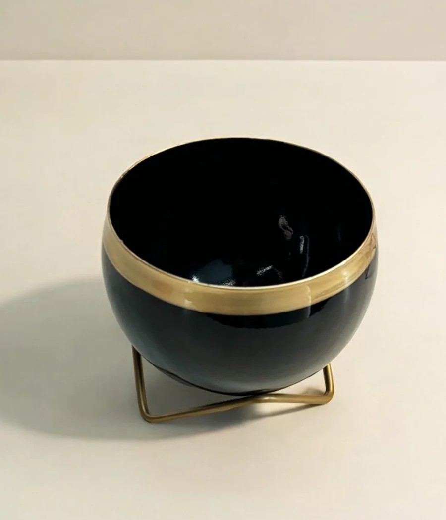Black Gold Metal Planter With Stand - Image 3