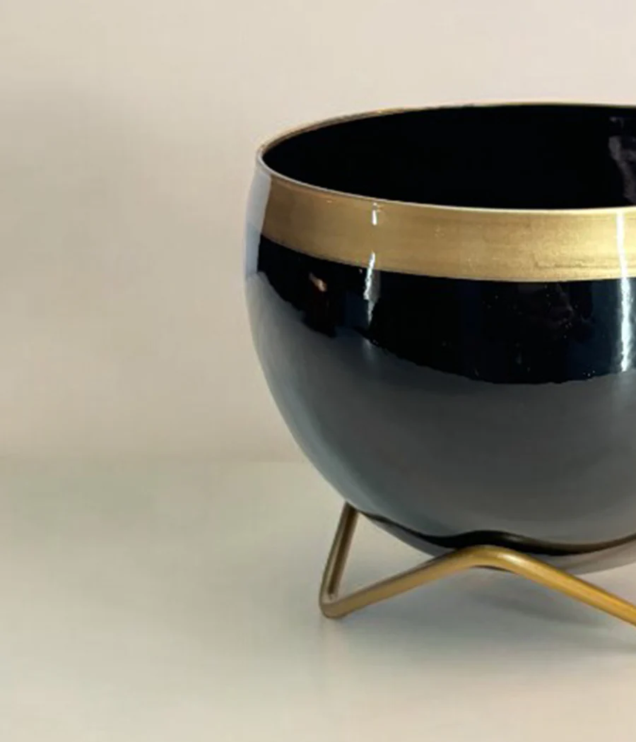 Black Gold Metal Planter With Stand - Image 4