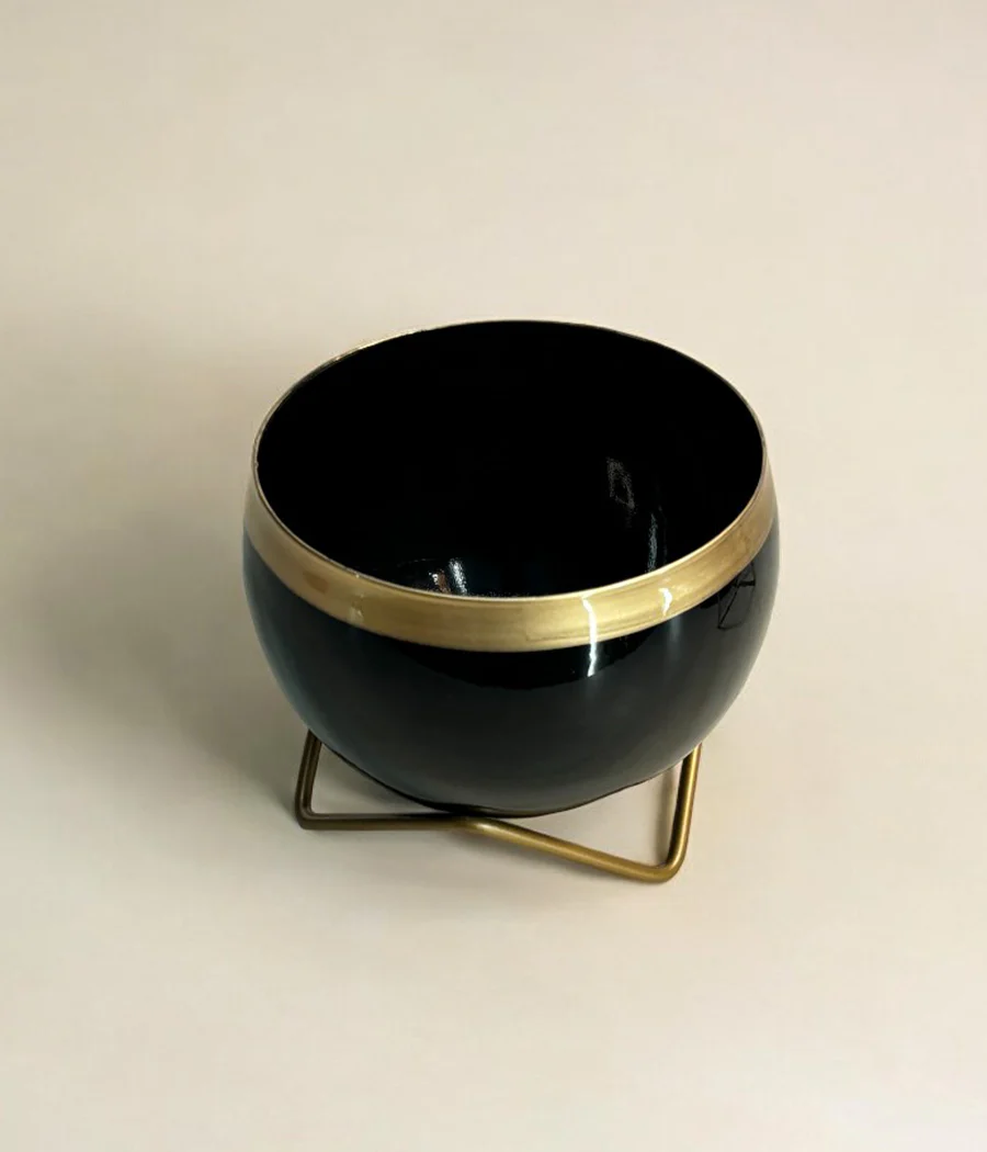 Black Gold Metal Planter With Stand - Image 5
