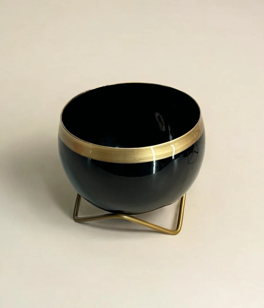 Black Gold Metal Planter With Stand - Image 6