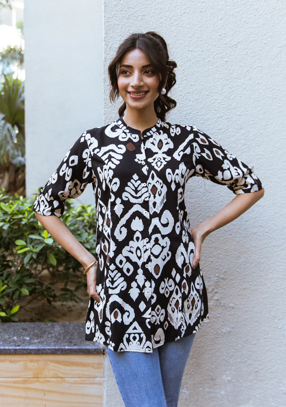 Black Ikkat Print Top - Image 2