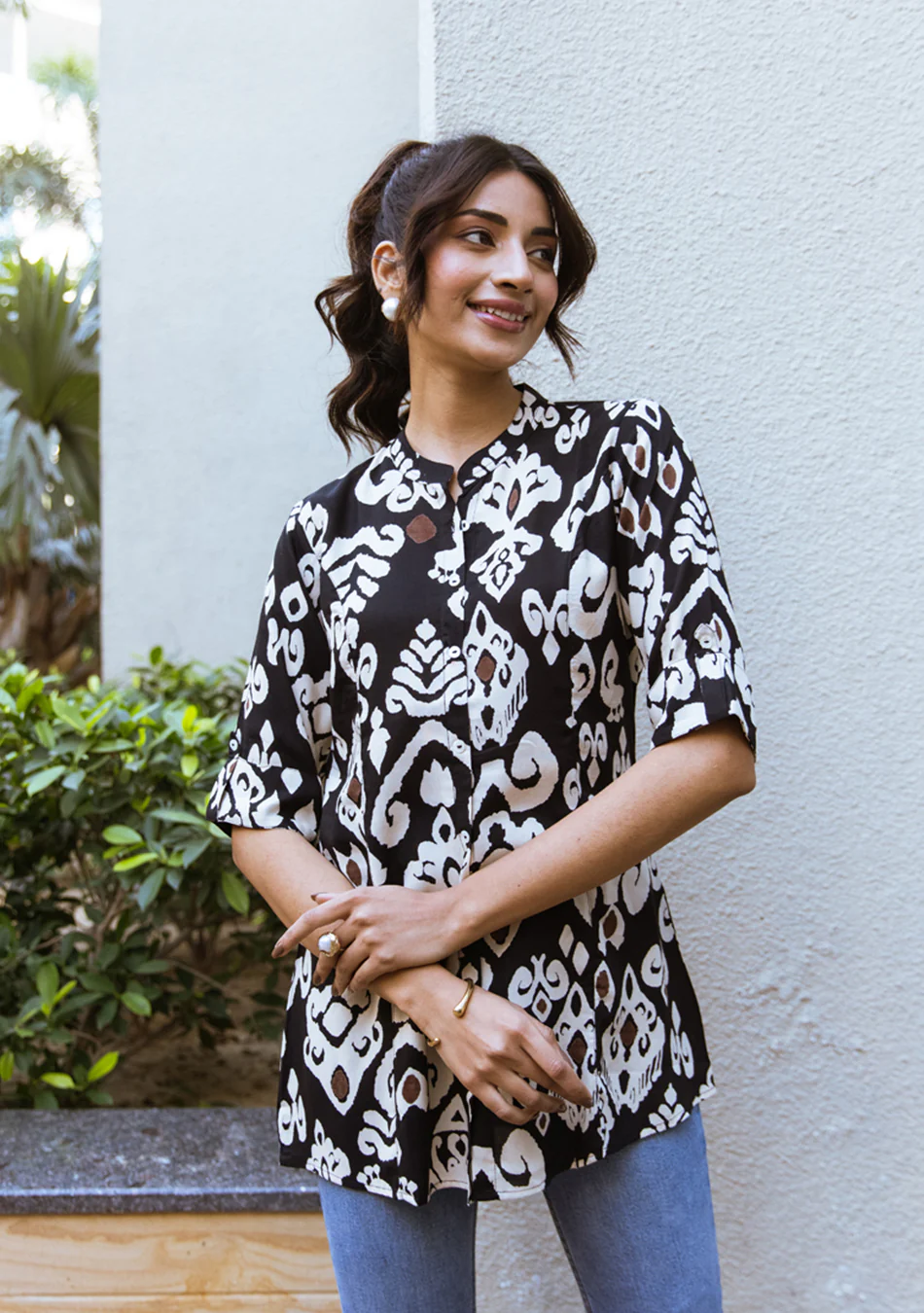 Black Ikkat Print Top - Image 4