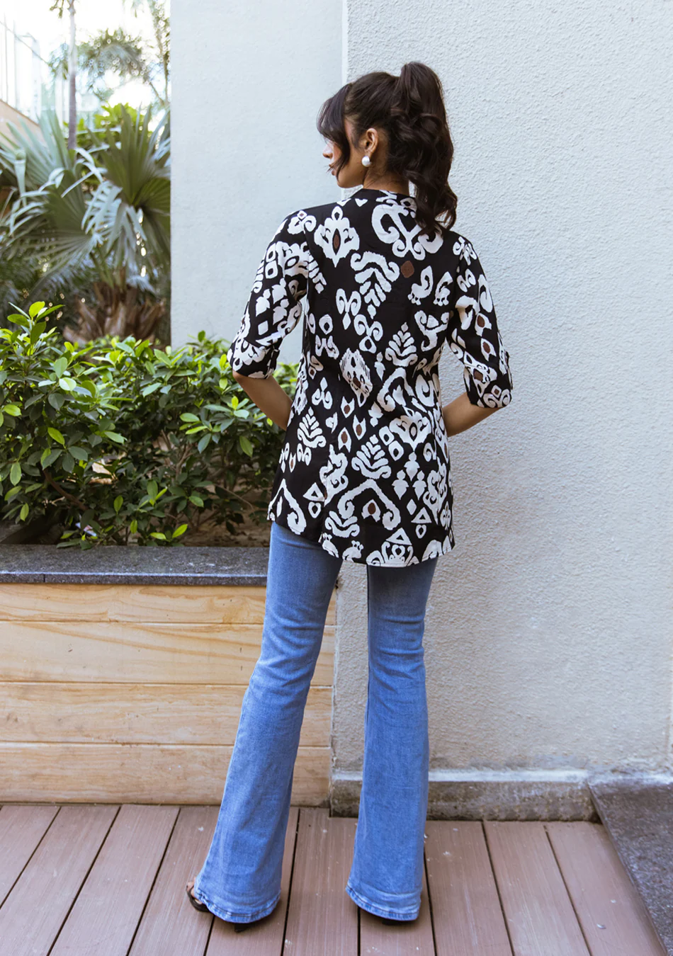 Black Ikkat Print Top - Image 5