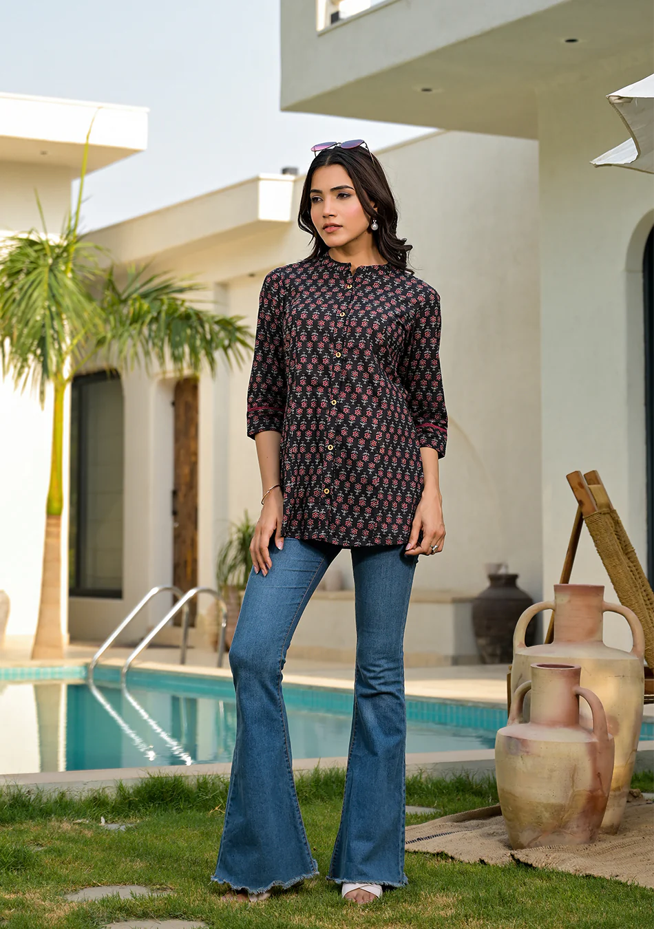 Black Maroon Floral Top - Image 2