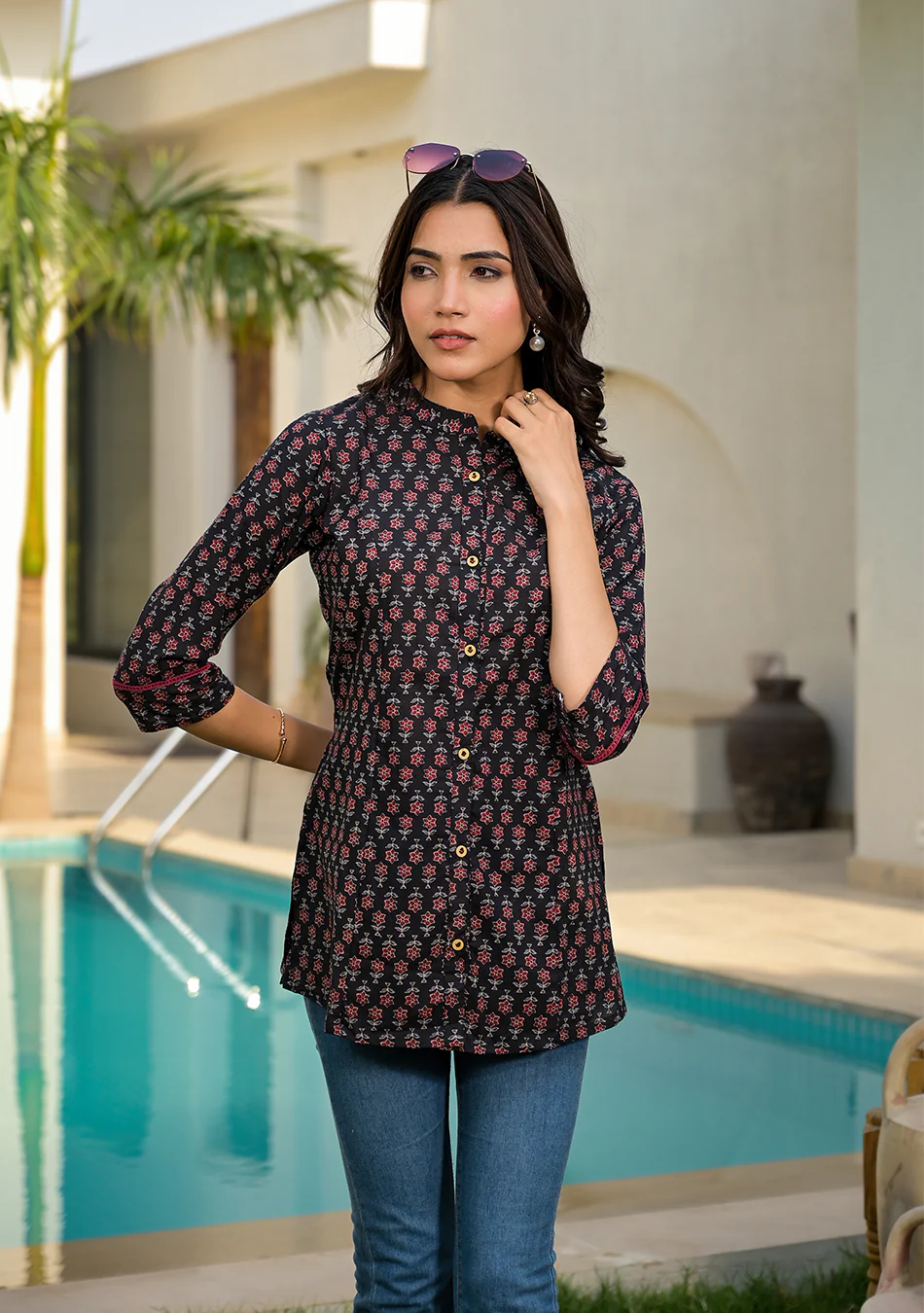 Black Maroon Floral Top - Image 8