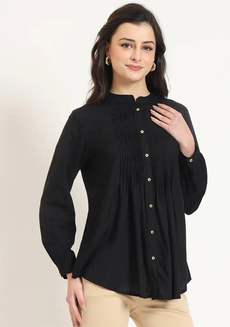 Black Solid Pintex Rayon Top - Image 6